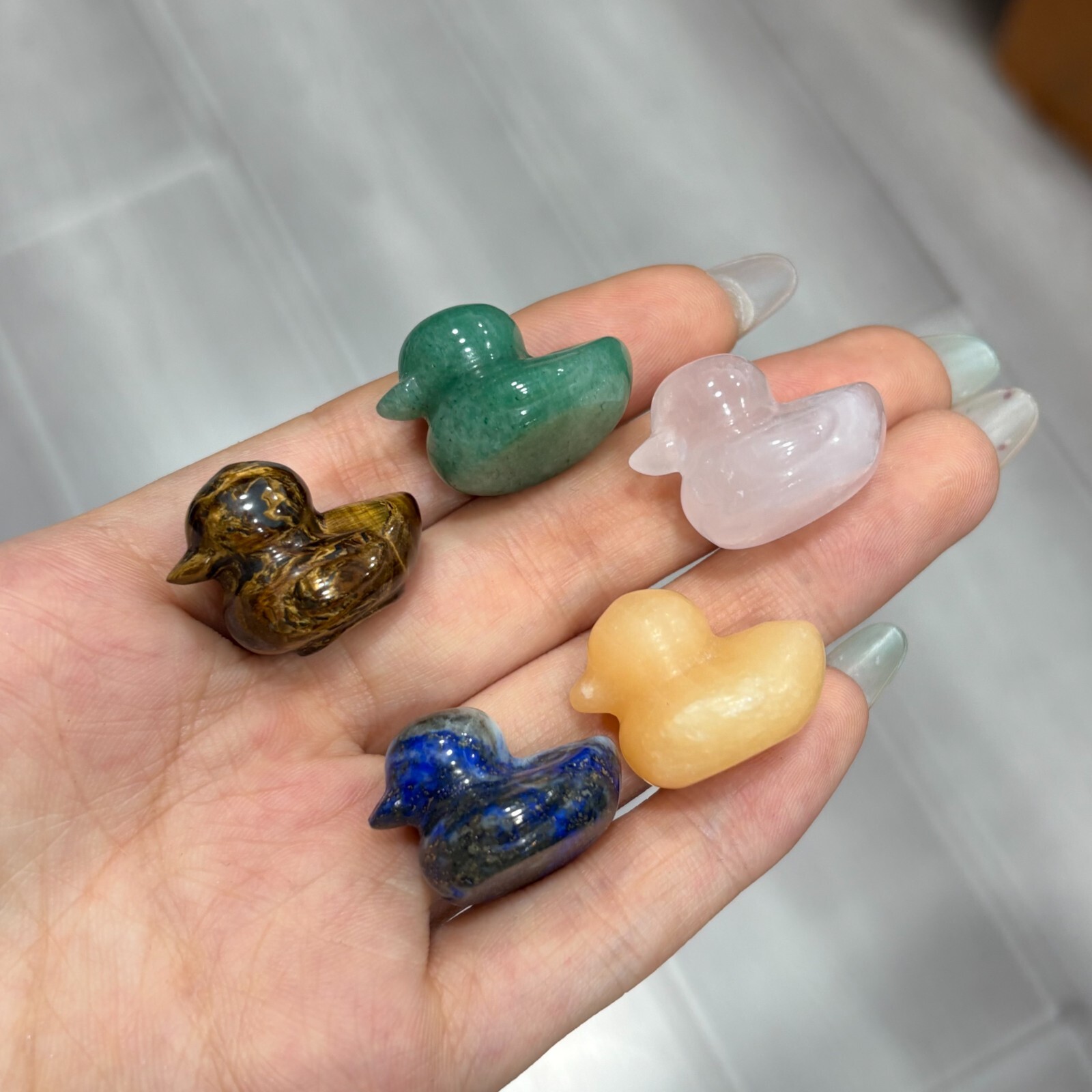 5pc Natural mix Quartz hand Carved Mini duck crystal carving reiki