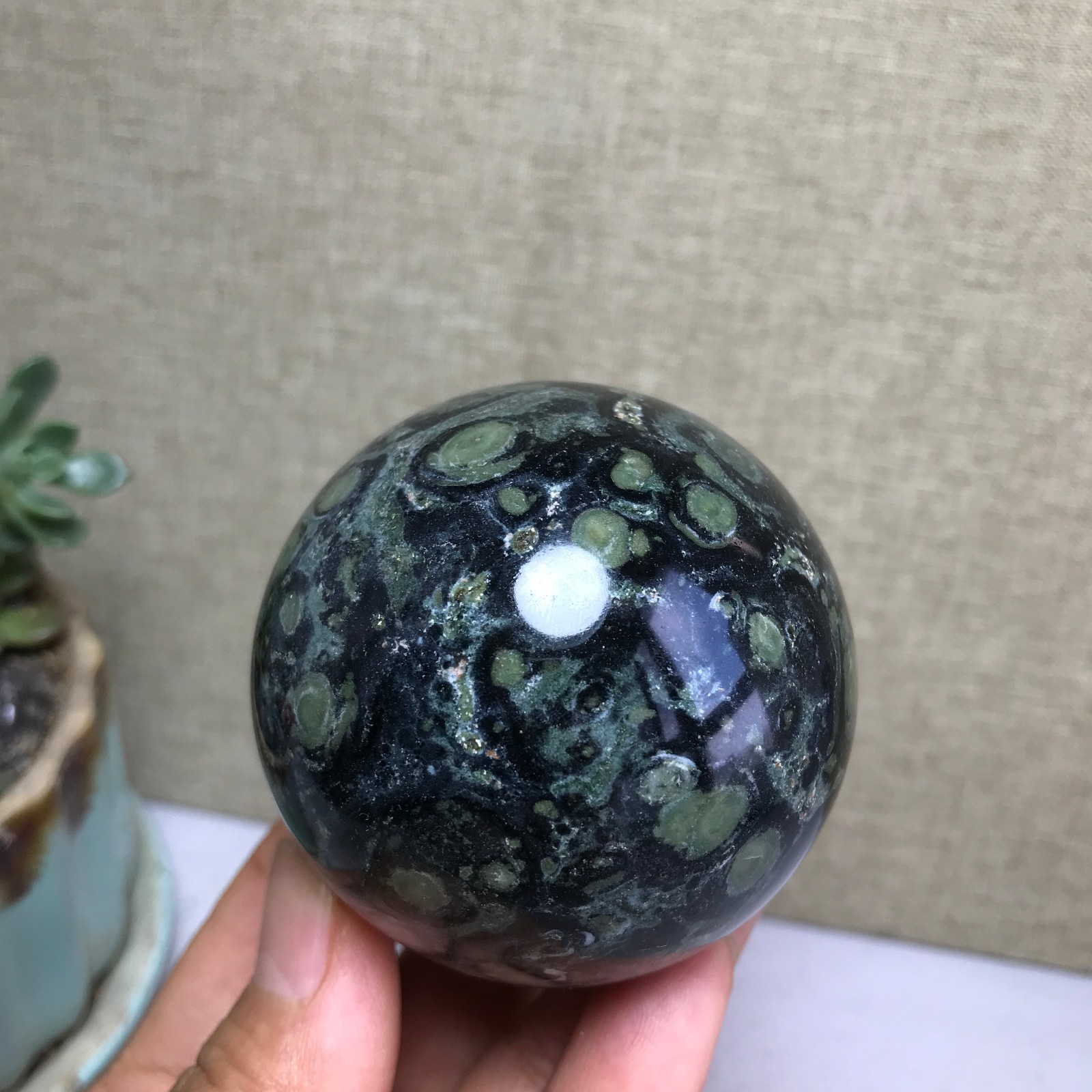 Top Natural Green Kambaba jasper quartz crystal sphere ball healing 286g A4810