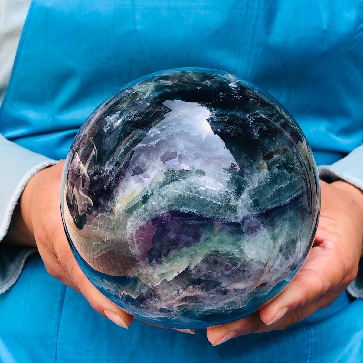 6.42LB Natural rainbow fluorite sphere quartz crystal polished ball healing