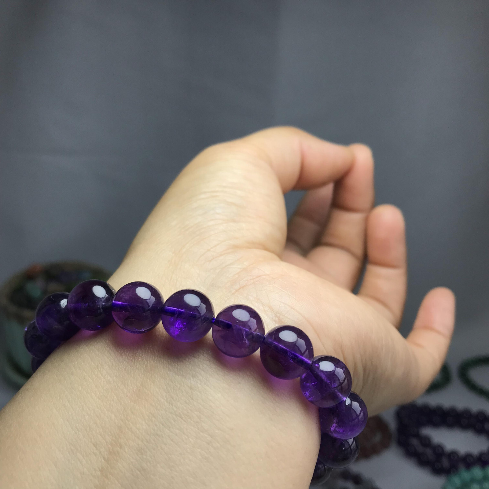 10mm Top Natural amethyst gemstone Crystal chain beads bracelet 29g A5267
