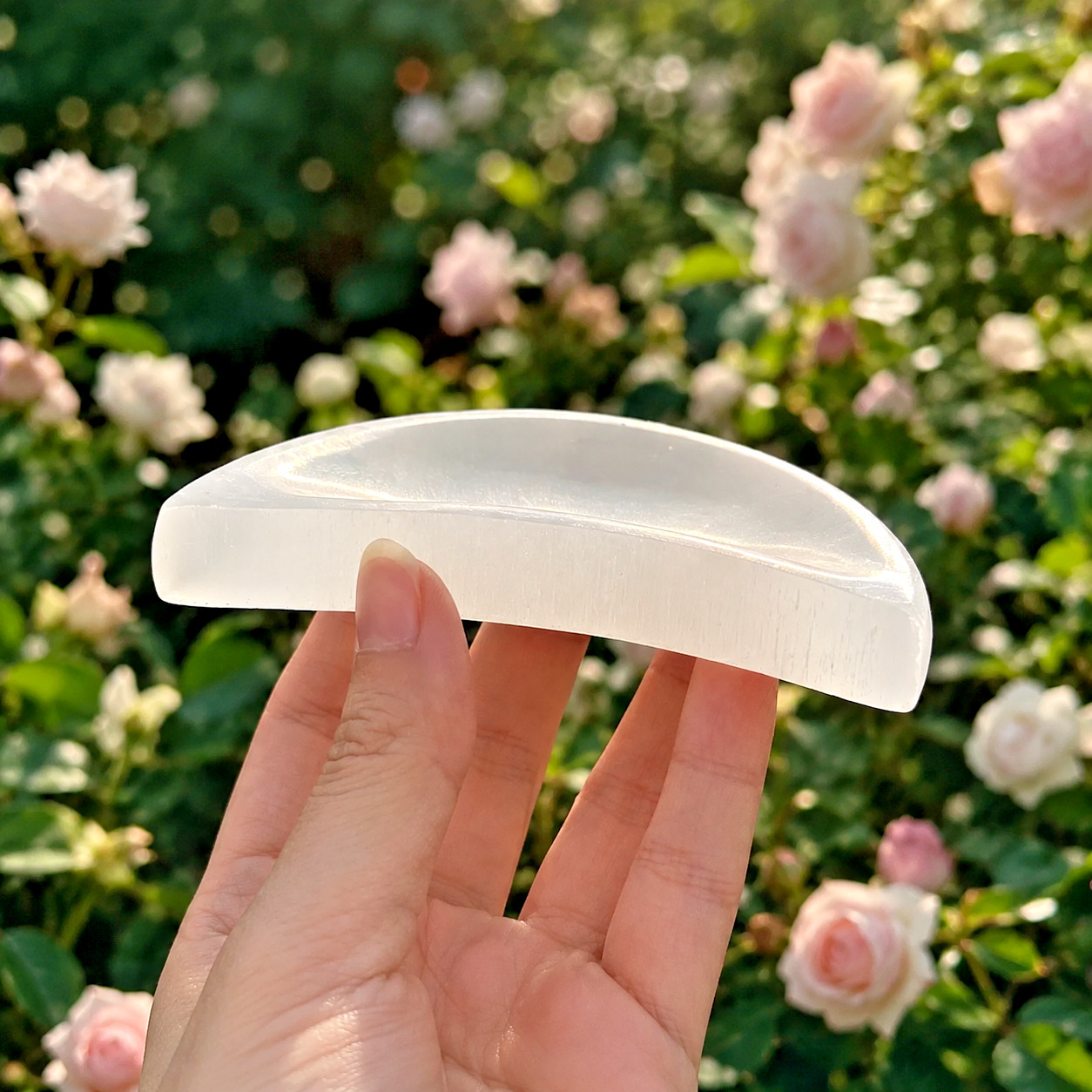 Selenite Moon Bowl Crystal Cleansing Charging Plate Trinket Jewelry Dish Decor