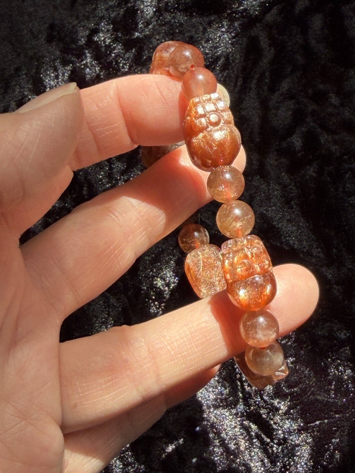 14mm Natural Pixiu Sunstone Flashy Crystal Bracelet Fits 7-7.5” Wrists