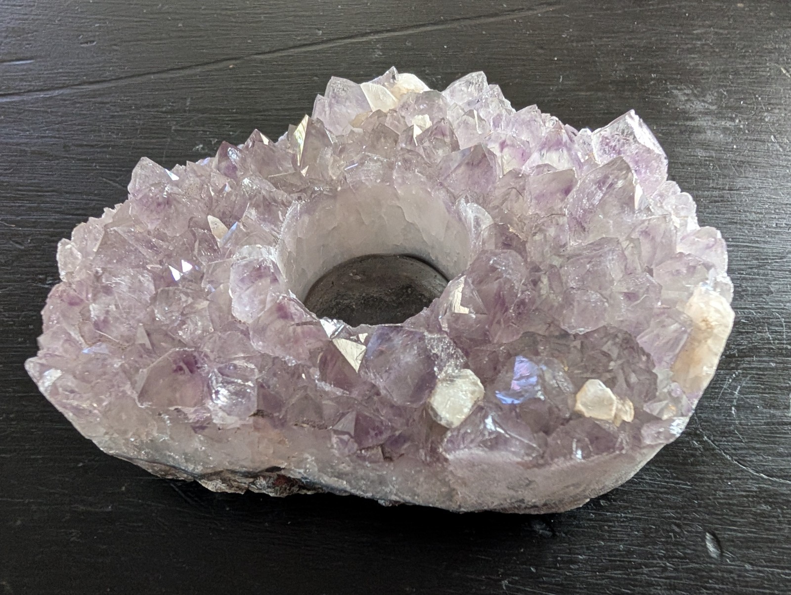 Brazilian AMETHYST Geode Cluster Candle Tea Light Holder Purple