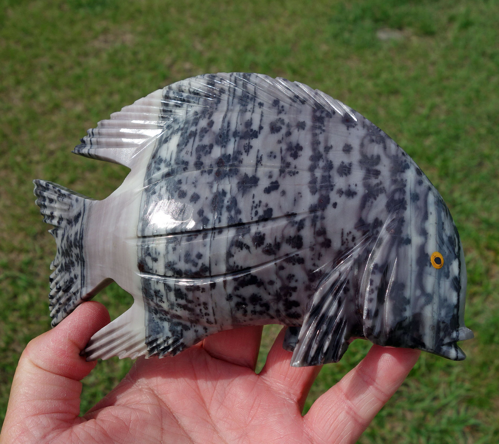 Jasper & Dolomite Calcite Crystal FISH Carving TOTEM FETISH For the Fish Lover