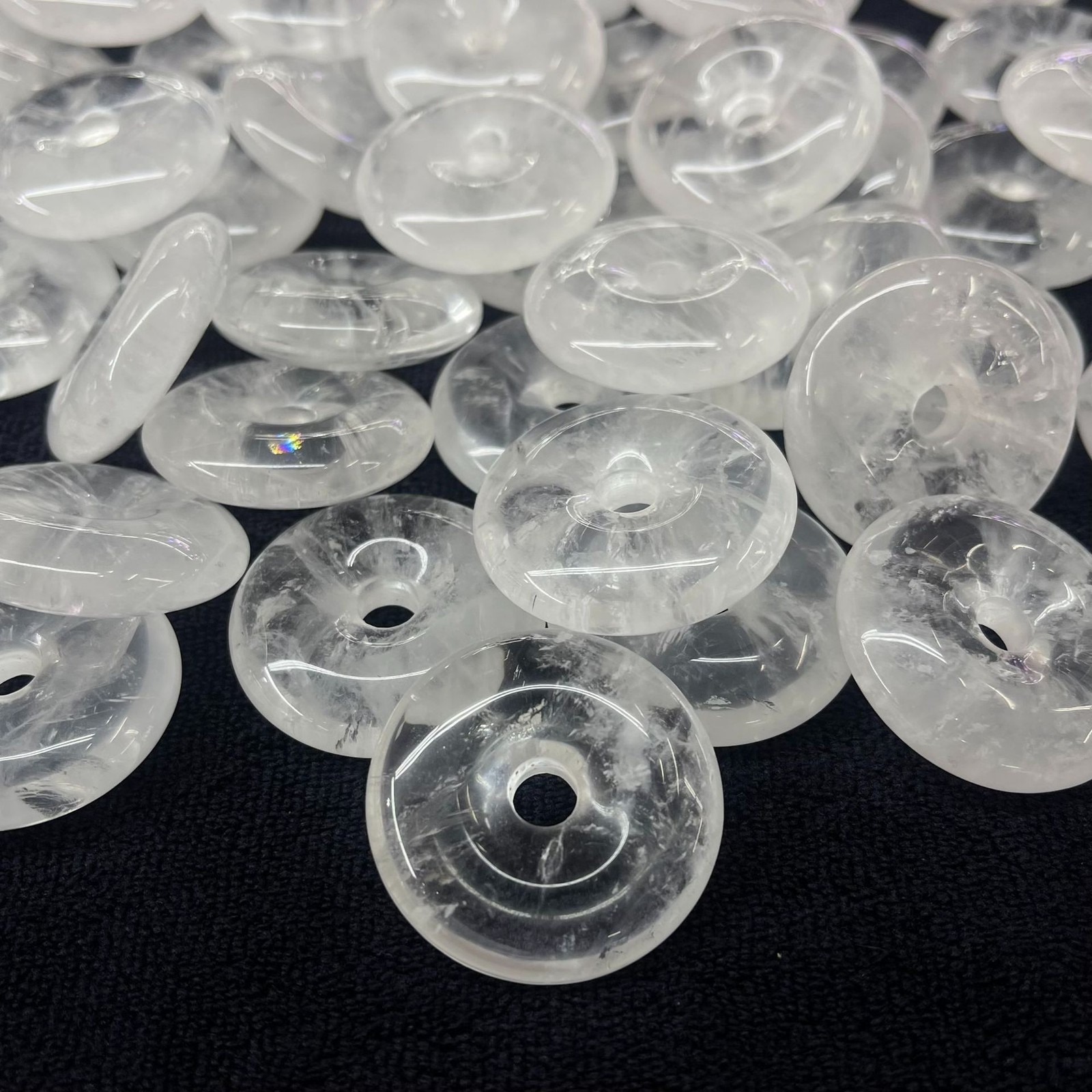 Certified Natural icy transparent White Crystal Donuts Pendant 35mm