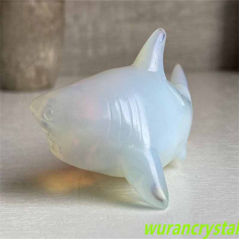 3.2″ Opalite Carved Shark，Crystal Shark Carved，Crystal Healing Shark Decor Reiki