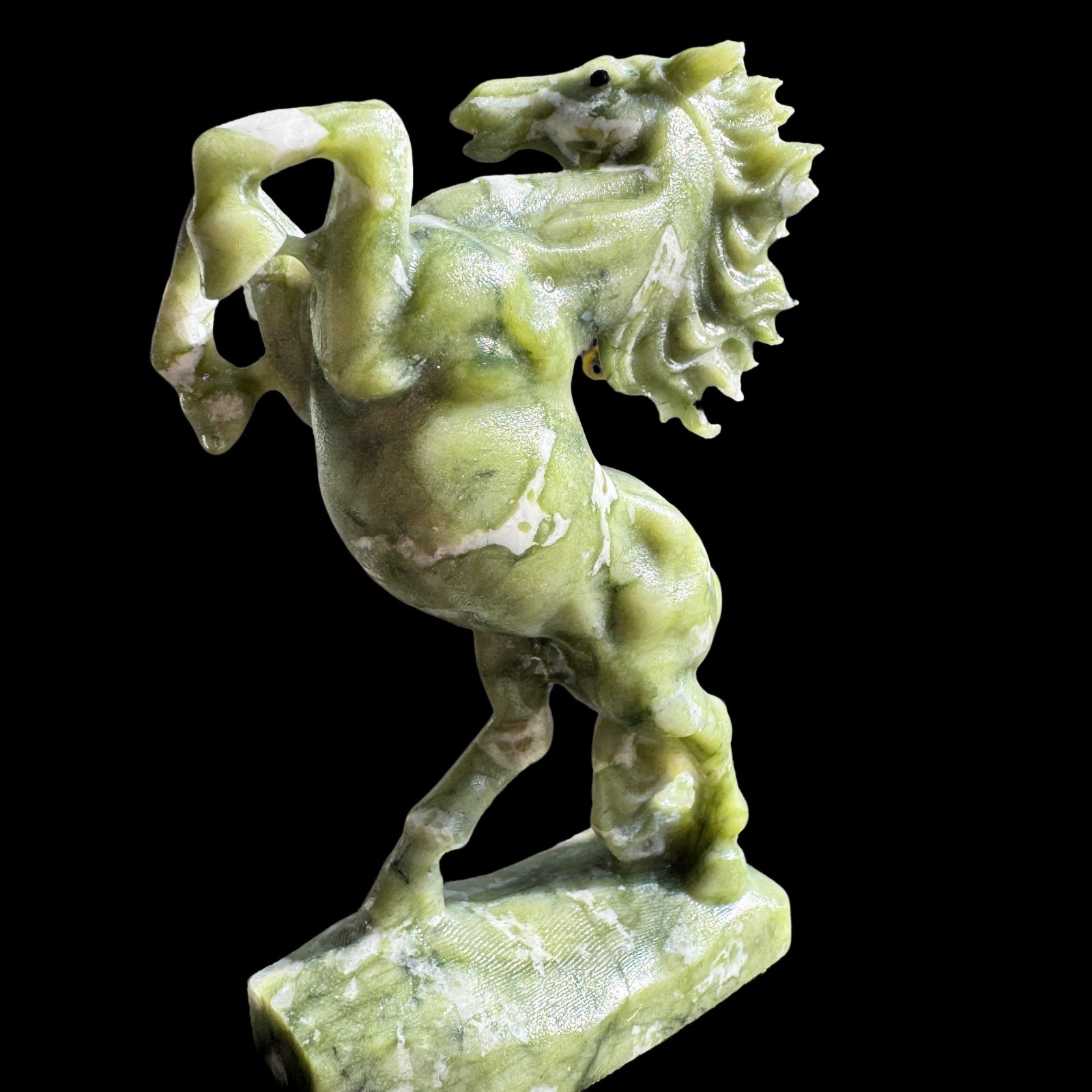 Natural Jade Horse Figurine Finely Carved Stone Animal Sculpture Desk Decor 5″