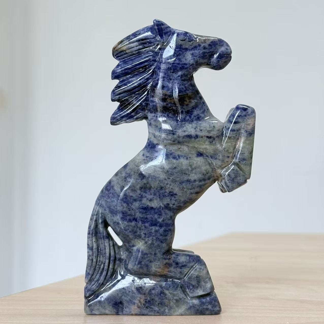 340g Natural Blue Sodalite Horse Statue Crystal Carving Healing Home Decor
