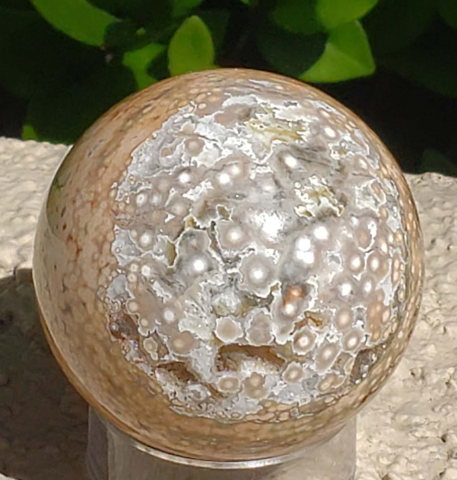 1.75″ Natural 8th Vein Orbicular Ocean Jasper Crystal Sphere Quartz Druzy, 121g