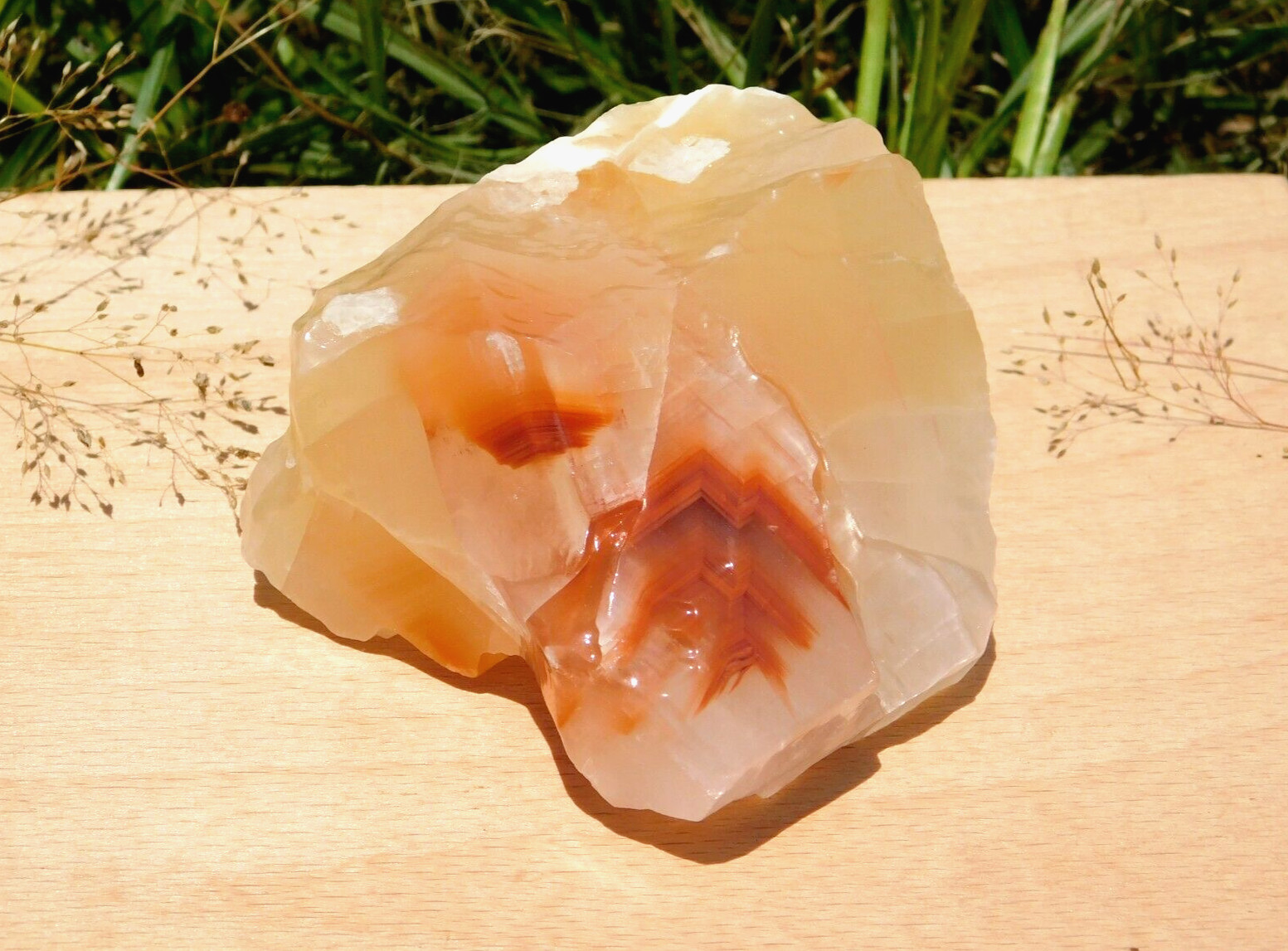 Natural Calcite Tri Color Red Orange Clear 328g for Energy Healing Meditation