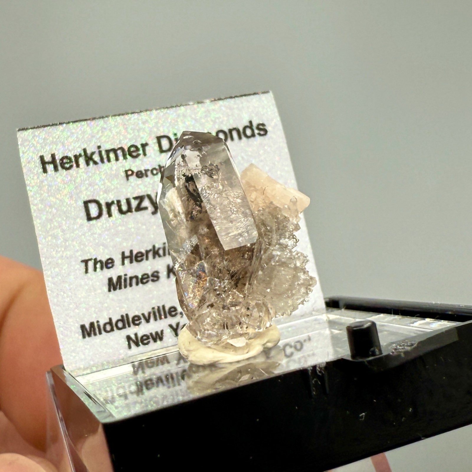 2.07 g Herkimer Diamond Cluster Perched on Druzy Quartz + Dolomite Crystal