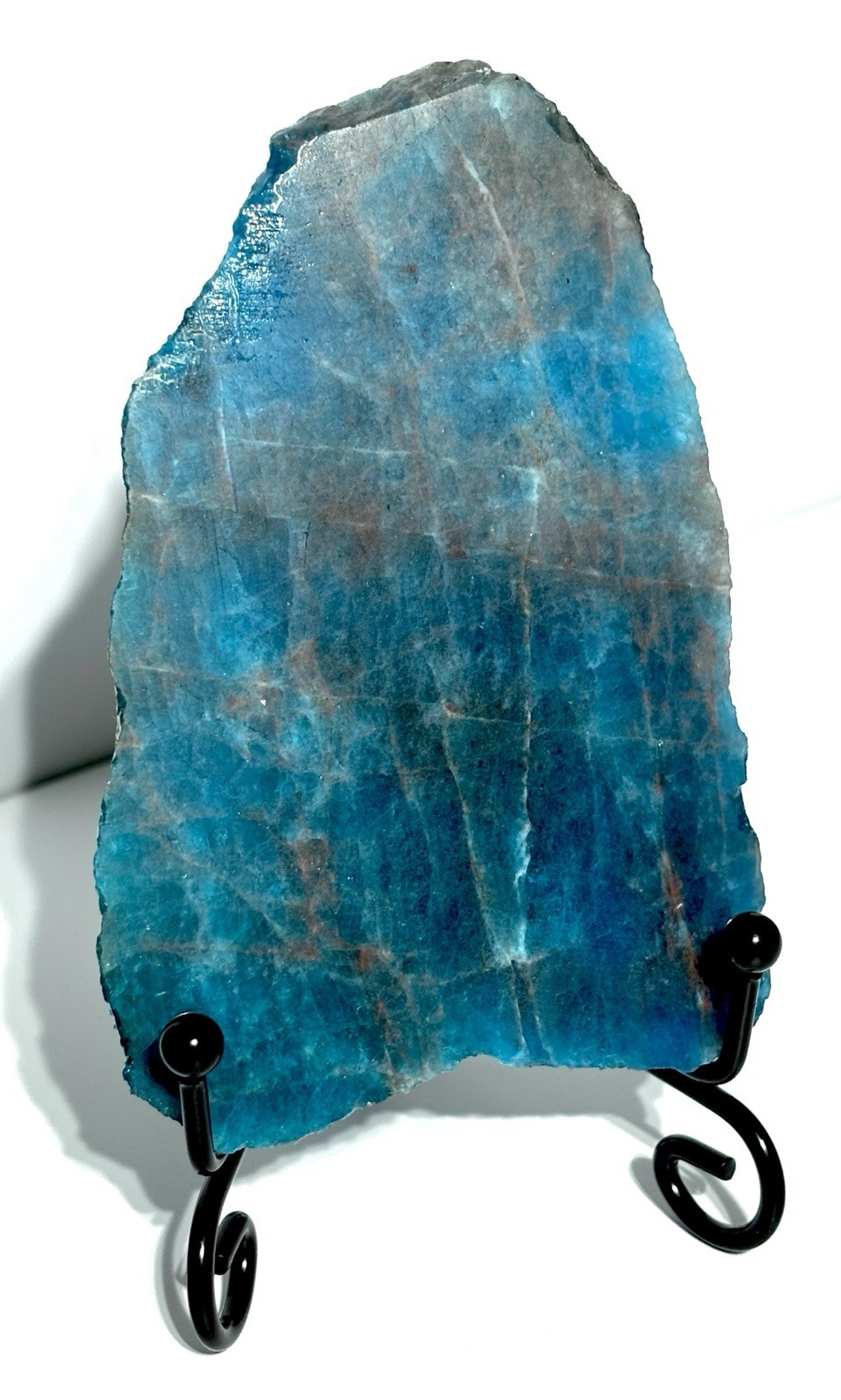 Blue Apatite Crystal Stunning Colourful Blue Slab 10cm X 6.5cm (+ Metal Stand )