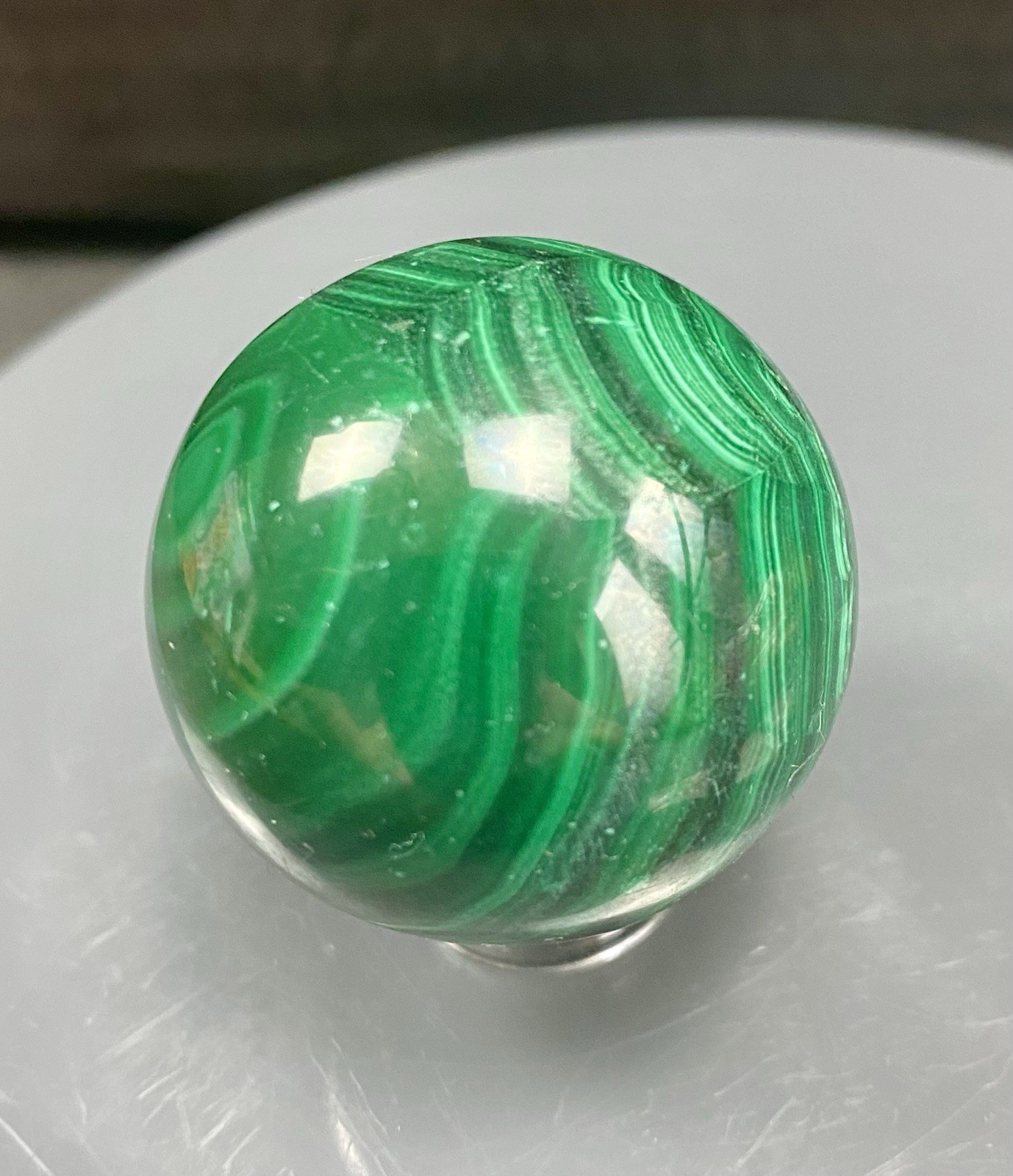 Crystal Malachite Sphere Green Banding pattern spiritual Heal Collect 3.5cm 89g