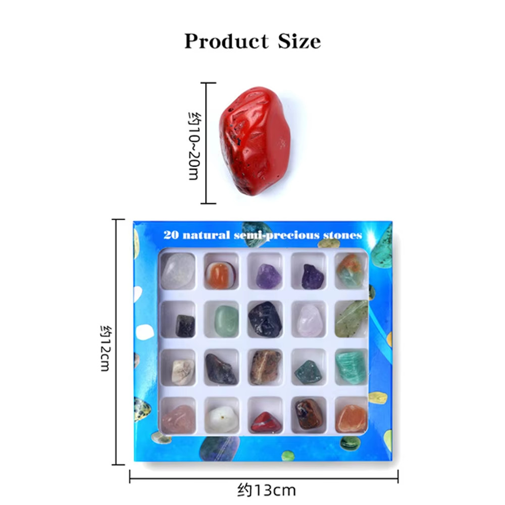 20Pcs Square Box Crystal Chakra Healing Stones and Crystals Set Irregular Gemsto