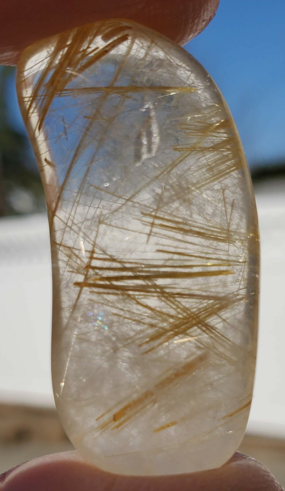 Natural Rutilated Quartz Stone Approx. 50 Carats Size: 33 mm x 15 mm x 6 mm 