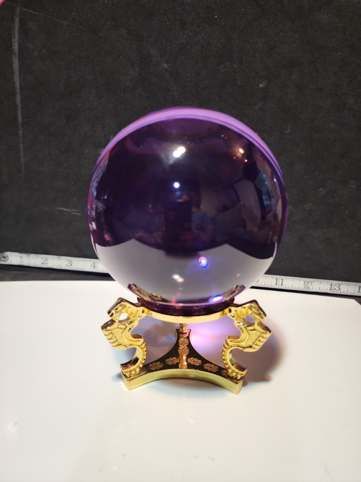 Amlong Purple Crystal Ball 110mm (4.2 inch) Including Golden Dragon Stand