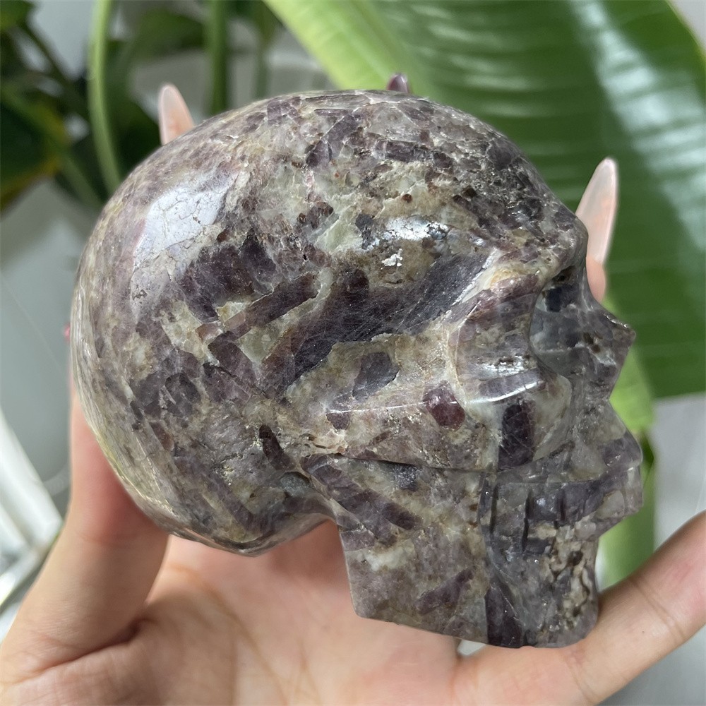 1.6LB 3.4″ Natural A+Lepidolite Skull Statue Crystal Reiki Carving Quartz Decor