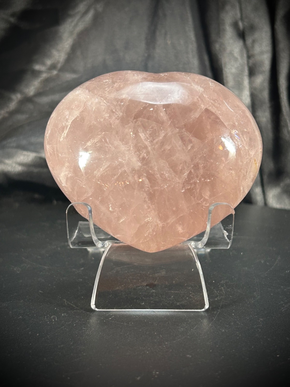 3.26″ Chunky Rose Quartz Heart With Acrylic Stand 12oz (338 grams)