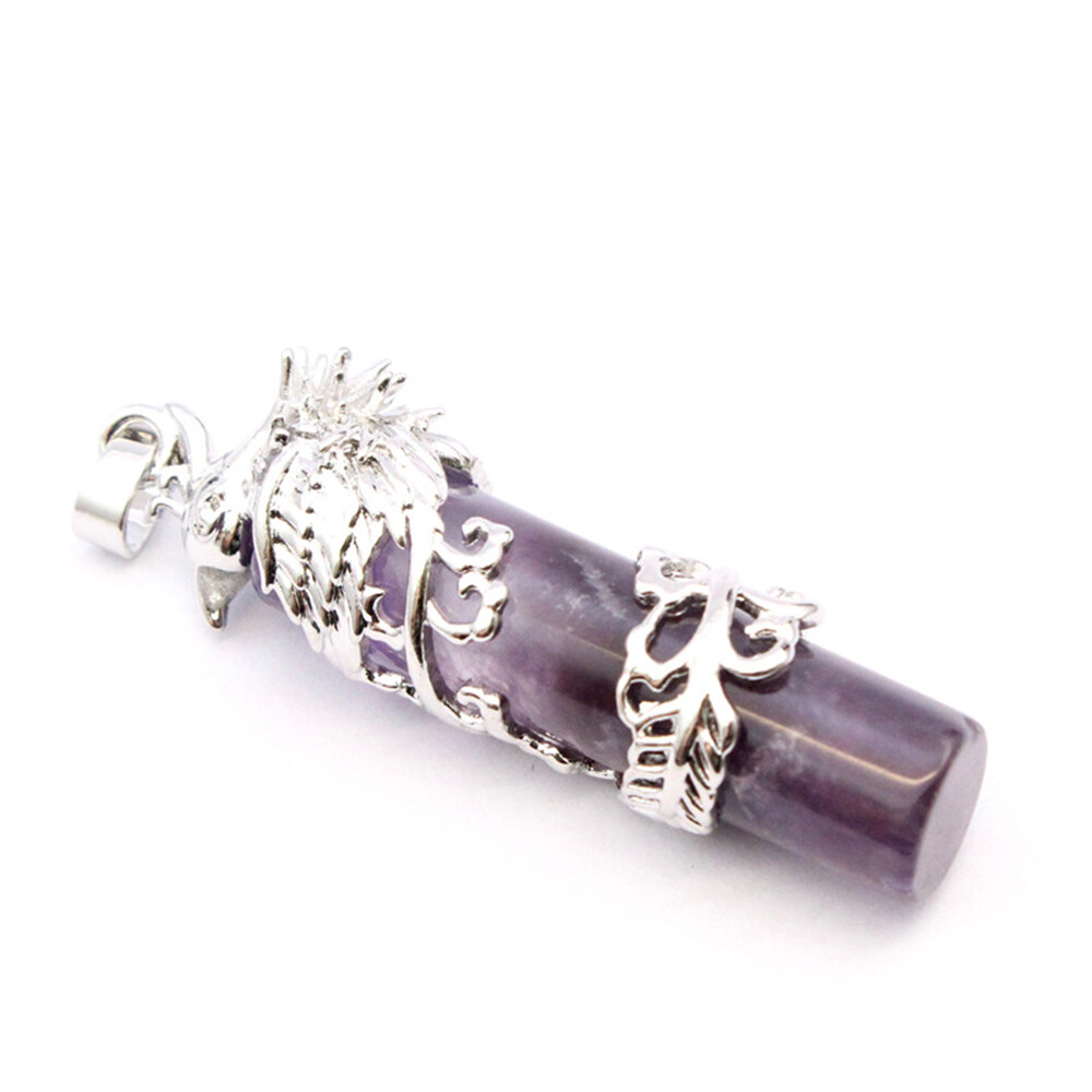 Natural Crystal Gemstones Phoenix Column Pendant Chakra Reiki Healing Beads Gift