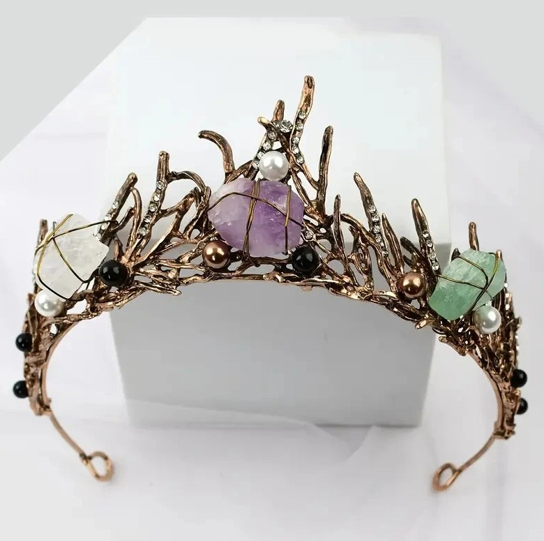 1pc Natural Amethyst Fluorite White Crystal Mermaid Crown Hair Accessory – NEW