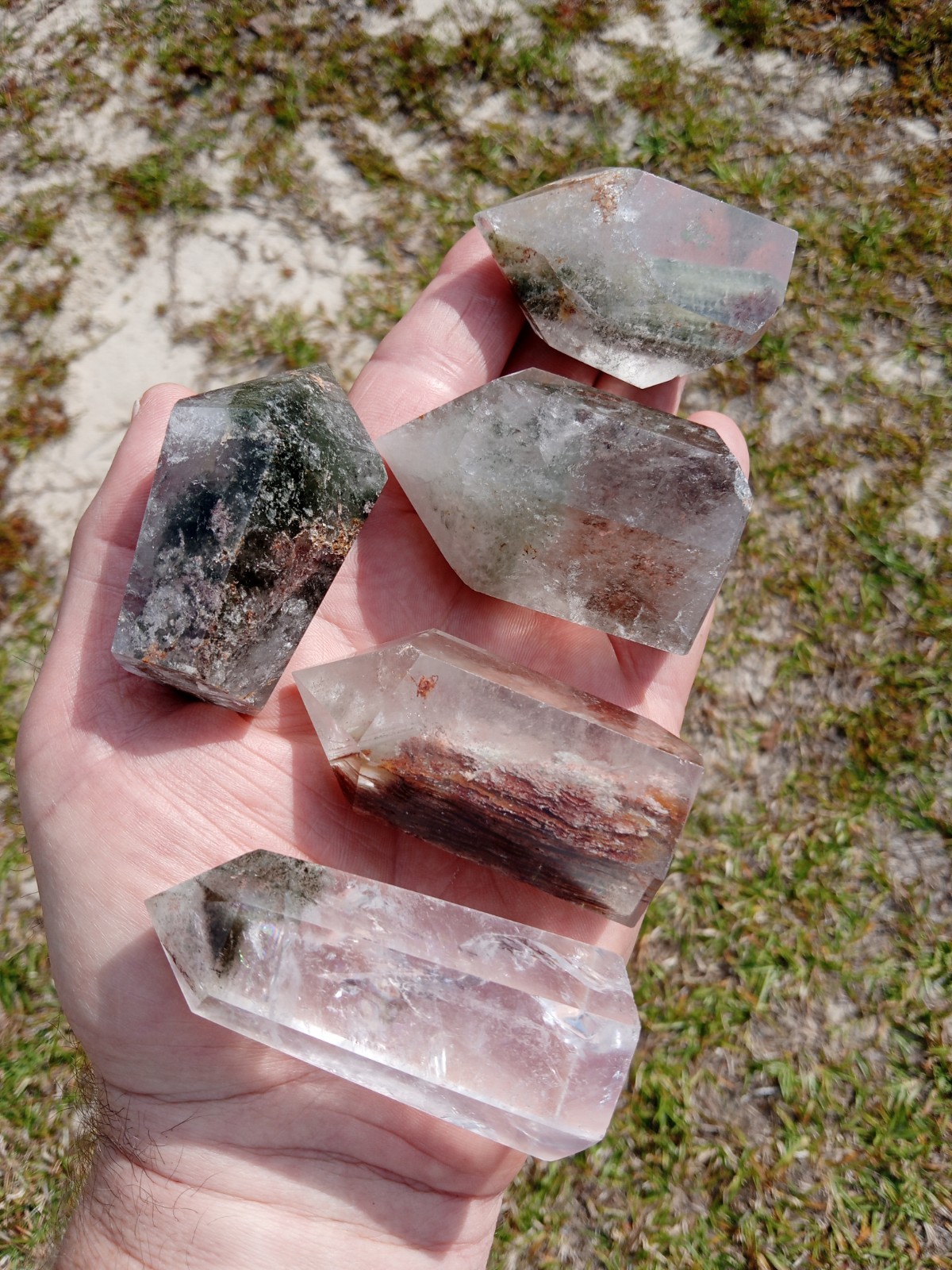 Lot of 5 Phantom (Ghost👻) Quartz Crystal Wand Points Healing. Over 1 Pound! Z1