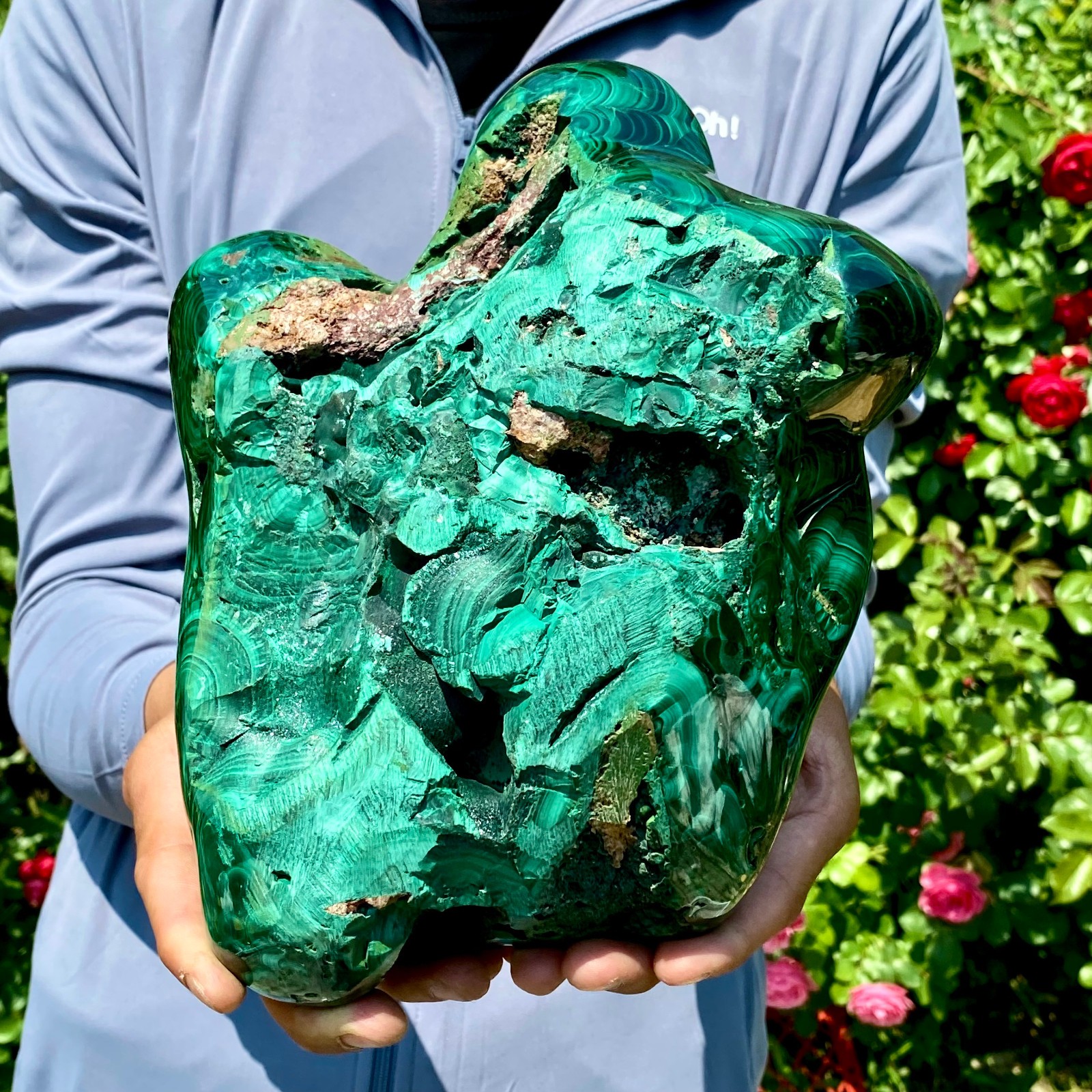 12LB Natural glossy Malachite egg transparent cluster rough mineral sample