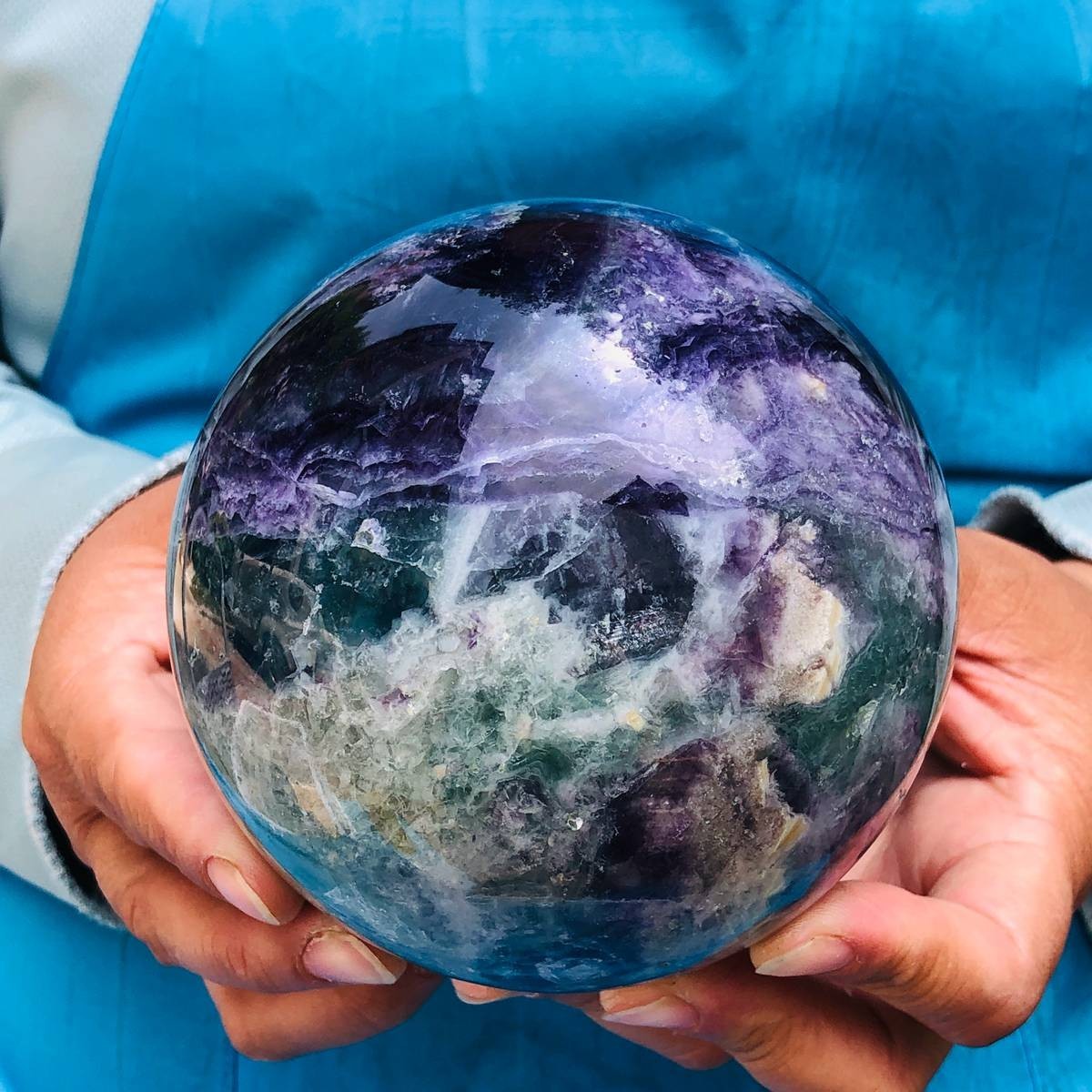 4.44LB Large Natural Fluorite Sphere Quartz Crystal Ball Energy Healing Stone