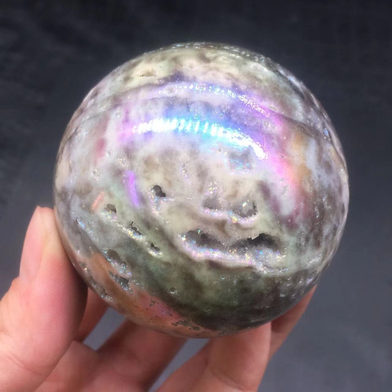 Angel Aura Natural Sphalerite Crystal Geode Druzy Ball Healing Decorate 65mm