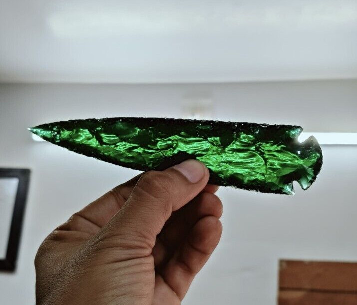 6″ Dark Green Aqua Obsidian Arrowhead Crystal Large Healing Decor Jewelry Making