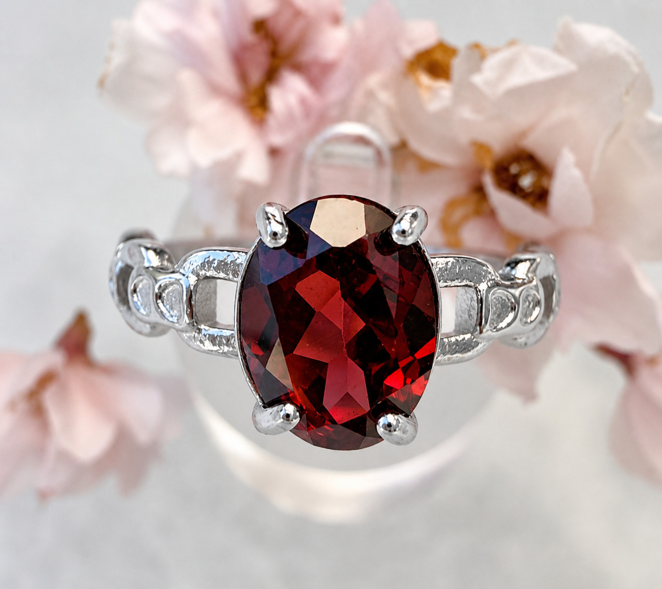 Wholesale 7 Pcs Faceted Natural Garnet Stainless Steel(316) Rings Crystal 6x8mm