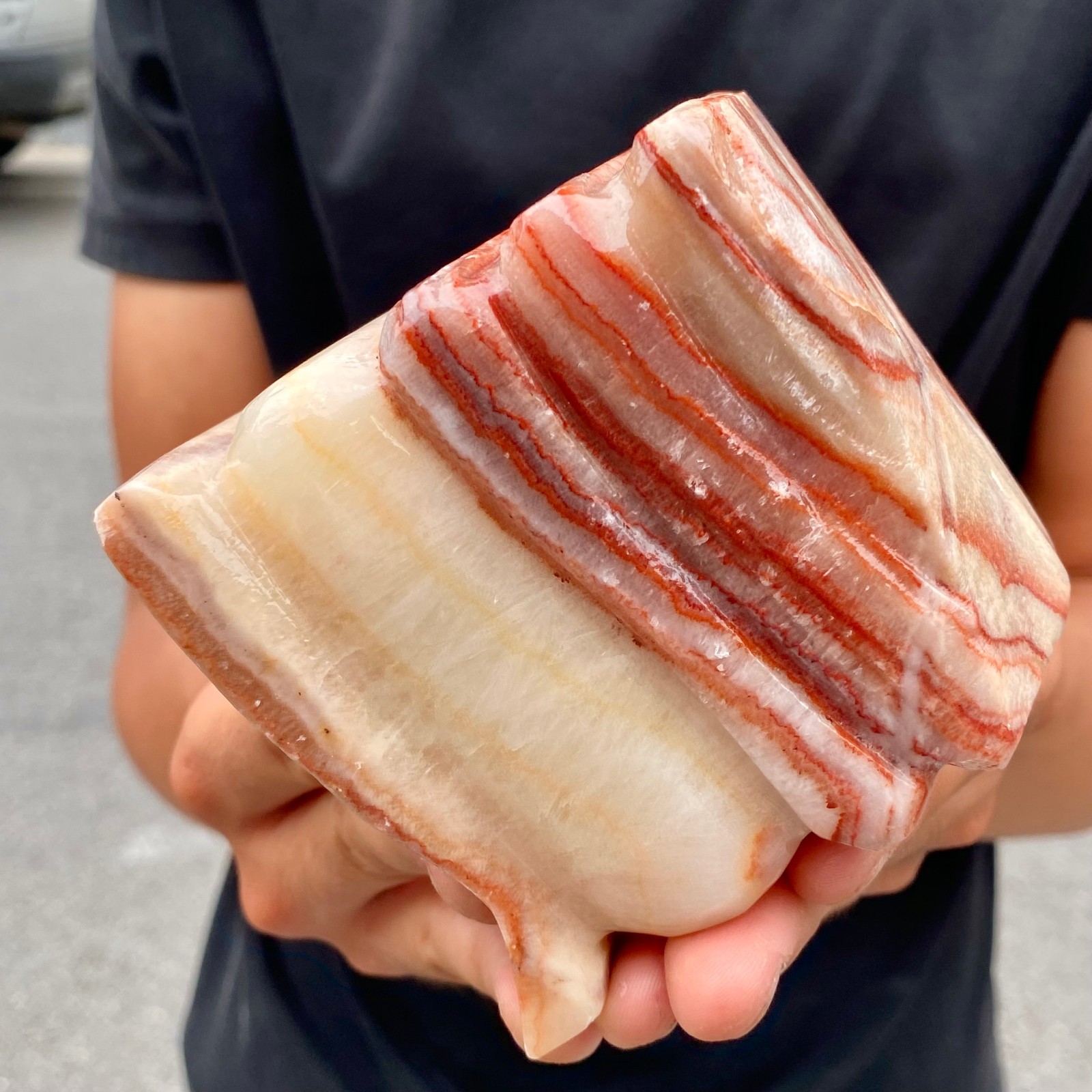 2LB Natural Pork Stone (Bacon Calcite) Slice Feng Shui Home Decor Specimen