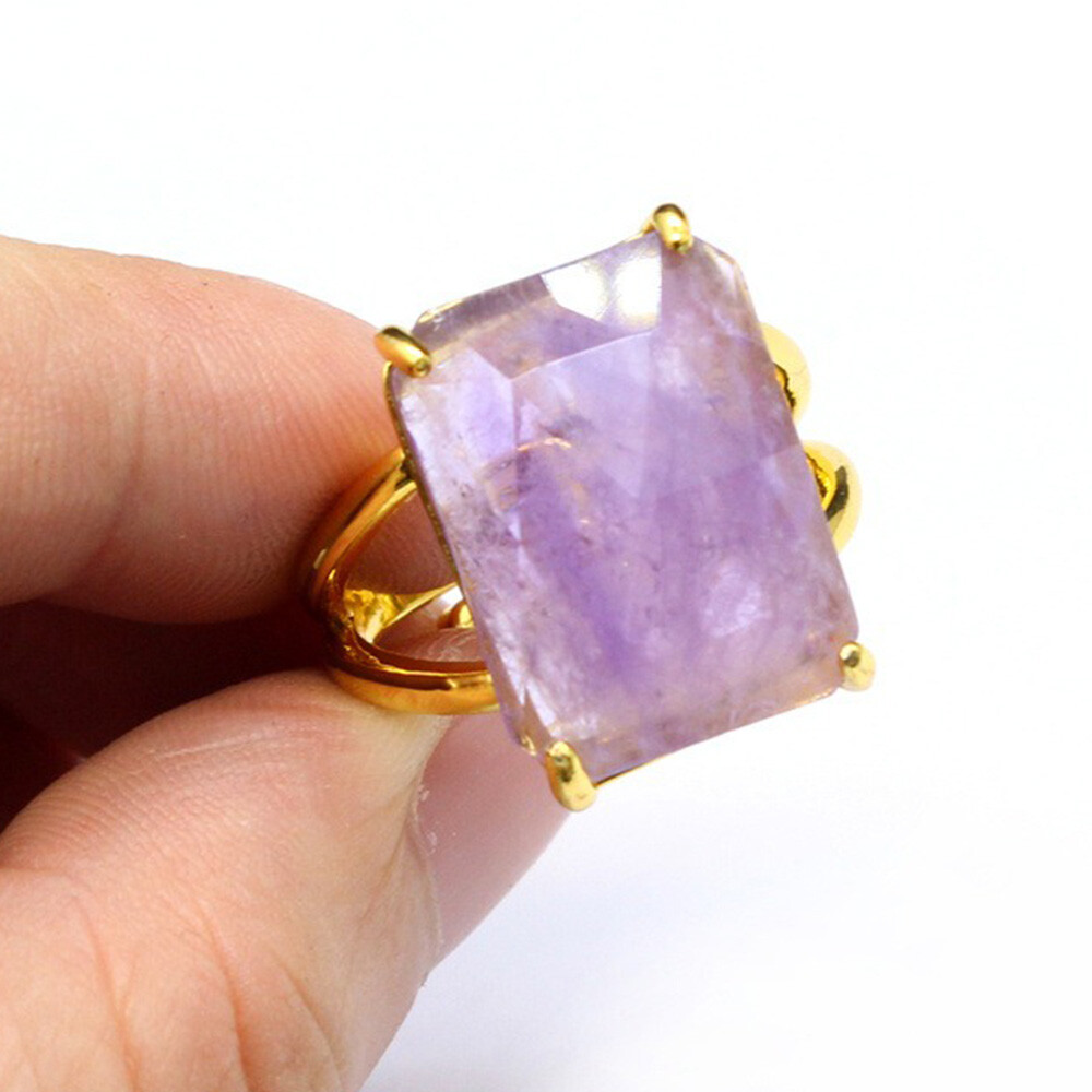 1X Rectangle Faceted Crystal Ring Chakra Gemstone Quartz Jewerly Gift Adjustable