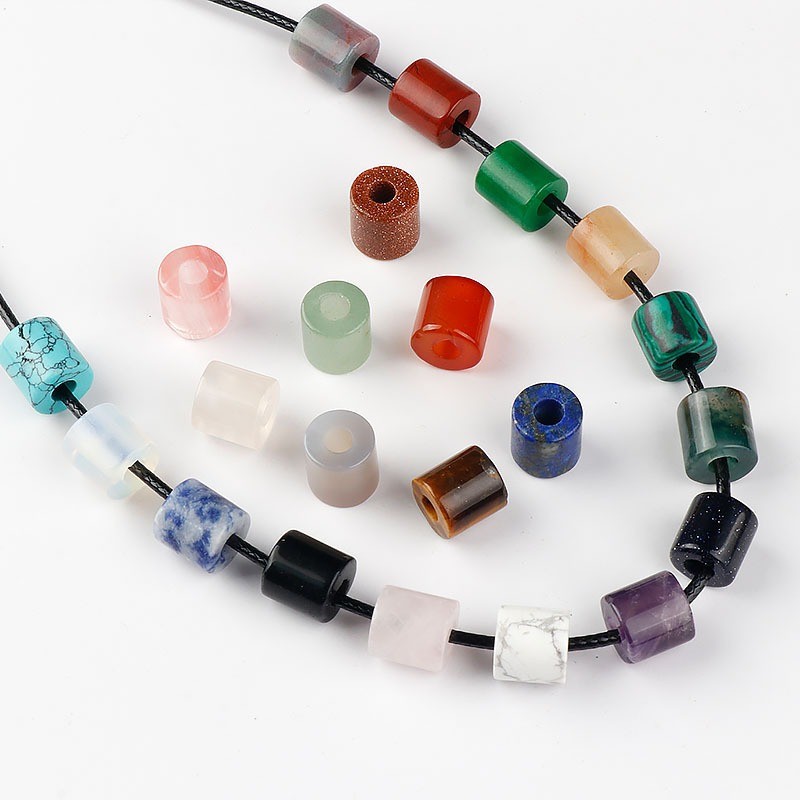Natural Gemstone Large Hole Barrel Beads Loose Beads for Jewelry Making Crafts