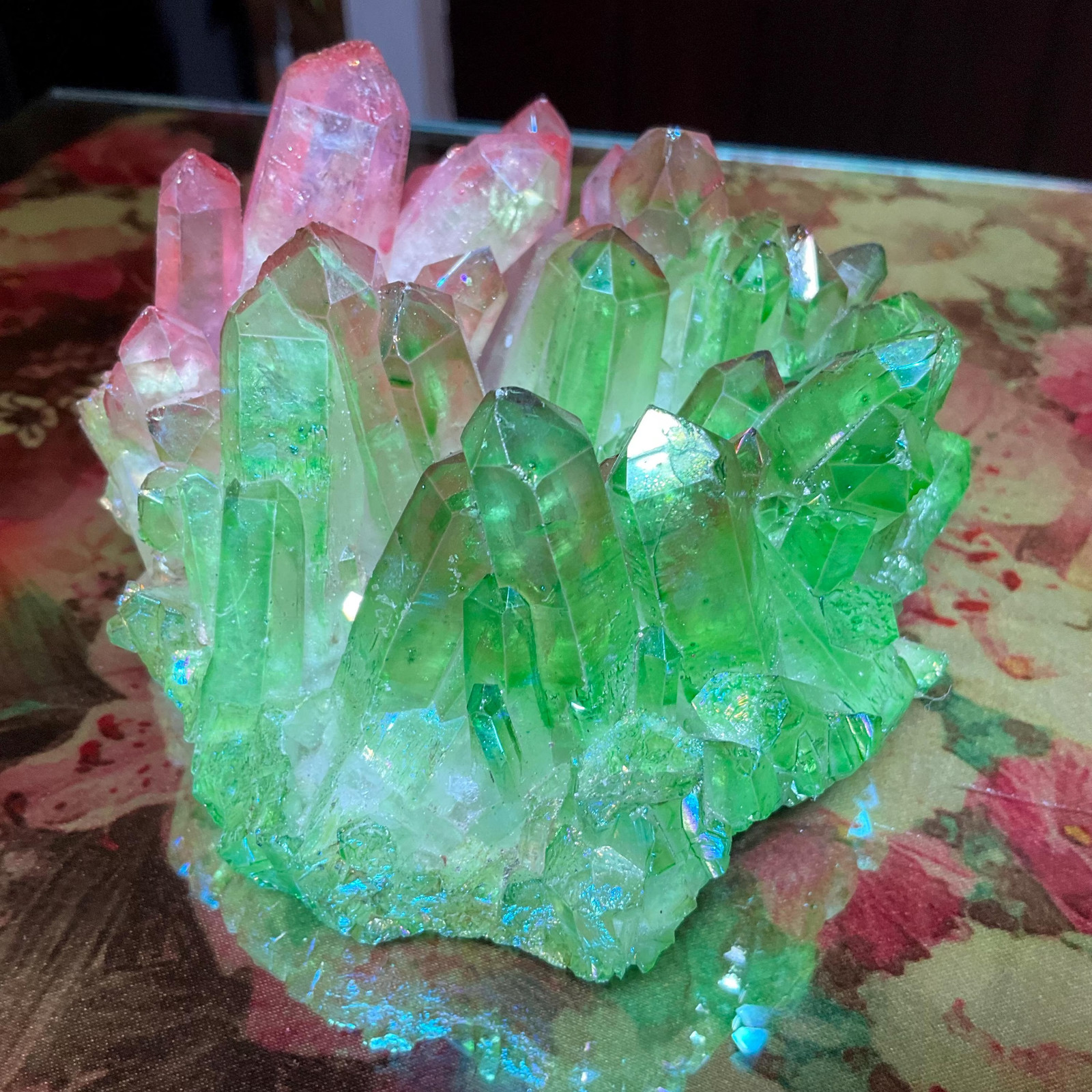 Pink & Green Aura Quartz Crystal Cluster ~ Large 1 Lb. 4 oz. ~ 4″ Long ~ Electr