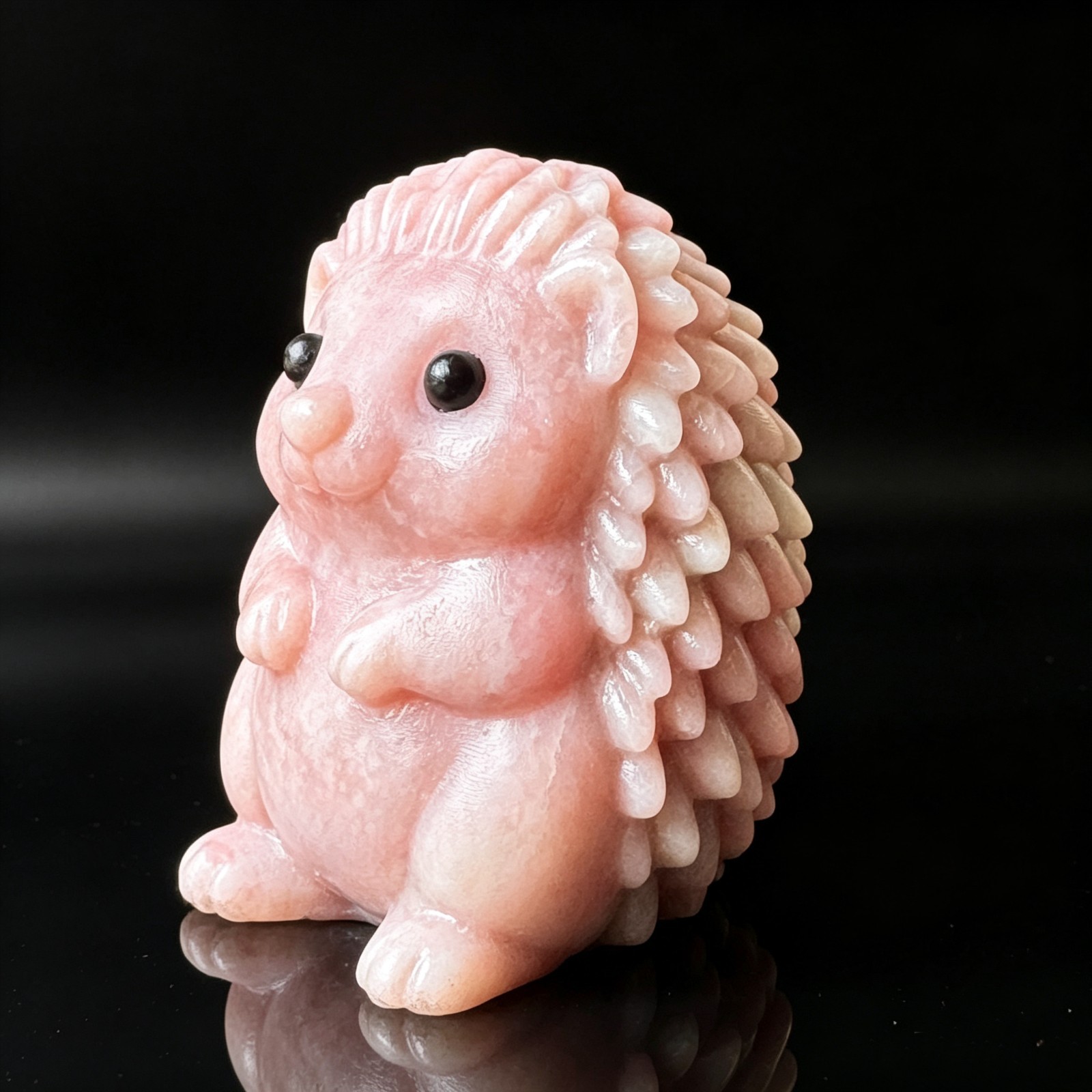 Natural Pink Opal Hedgehog Figurine Carved Stone Animal Home Desk Decor