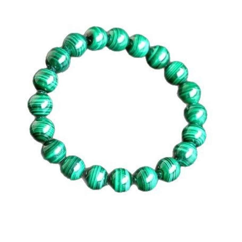 Natural Malachite Bracelet with Smooth and Clear Lines Round Beads for women men