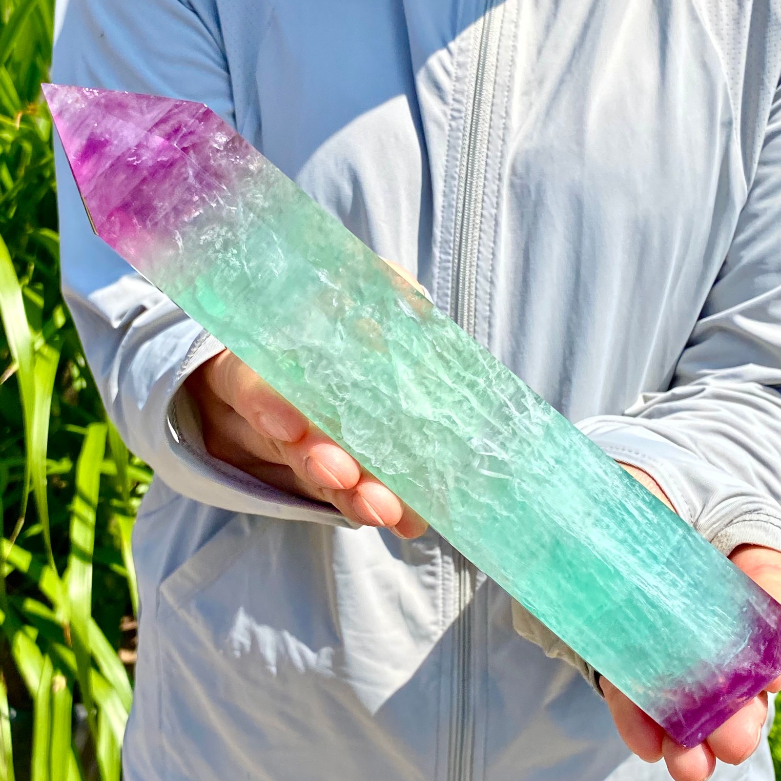 2.13LB Natural Fluorite Crystal Column Magic Wand Obelisk Point Earth Healing