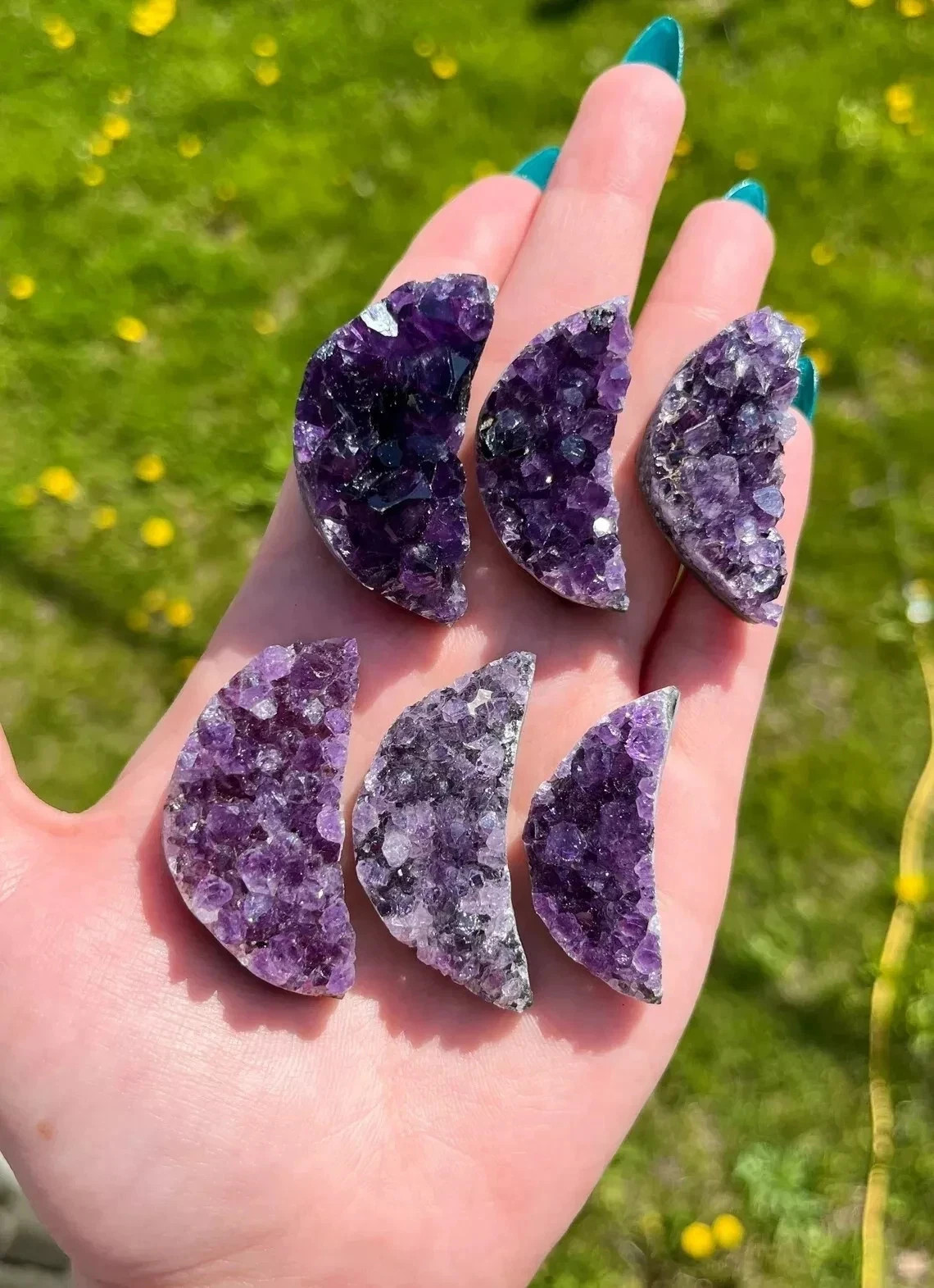 Natural Amethyst Geode Moon Crystal Cluster Quartz Healing Stone Home Decor Gift