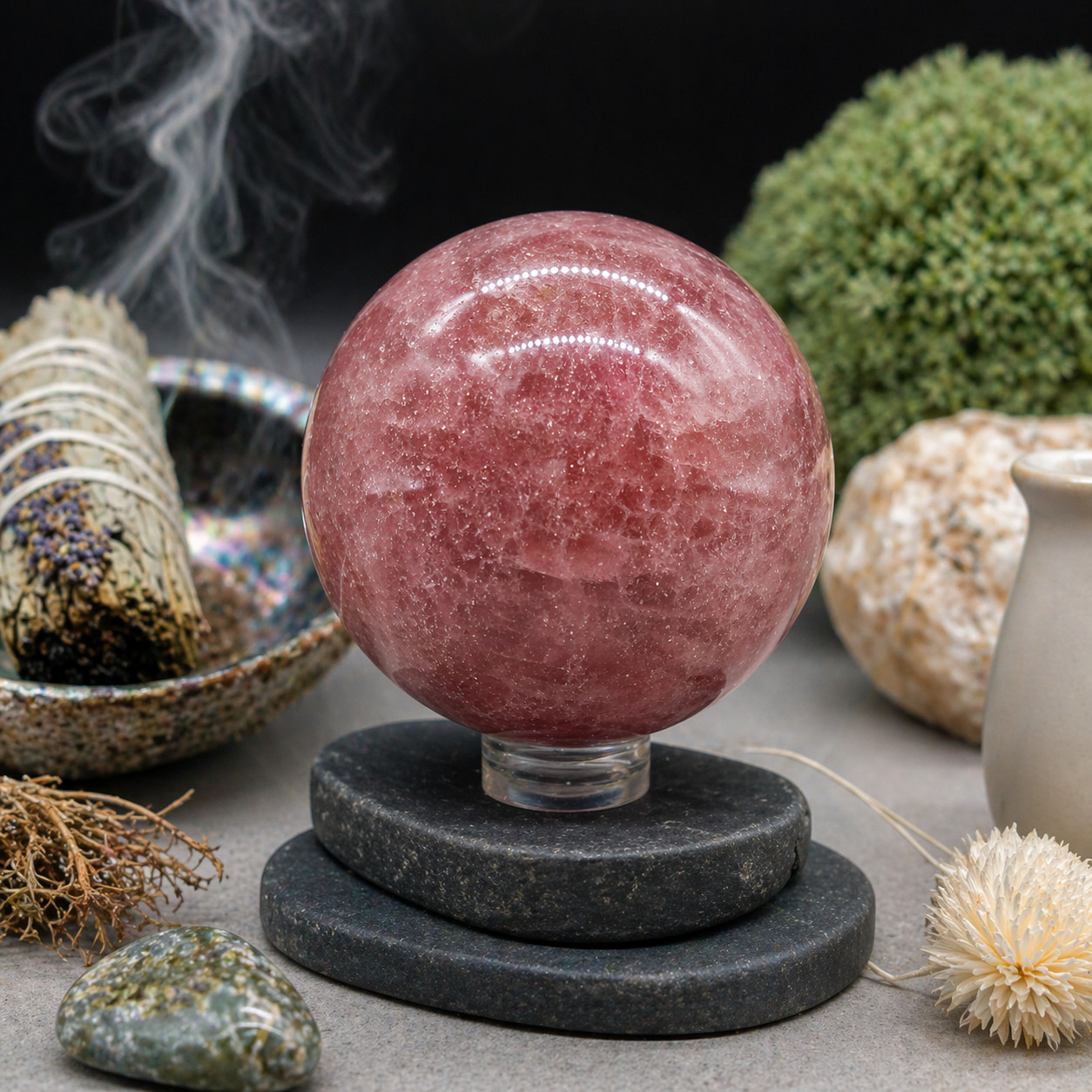 Pink Strawberry Quartz Crystal Sphere Sparkly Pink Crystal Ball Heart Chakra