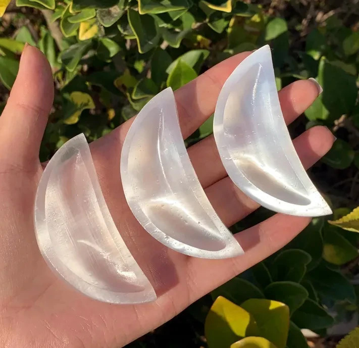 1Pc Natural Selenite Moon Bowl Crystal Healing Cleansing Quartz Mineral Specimen