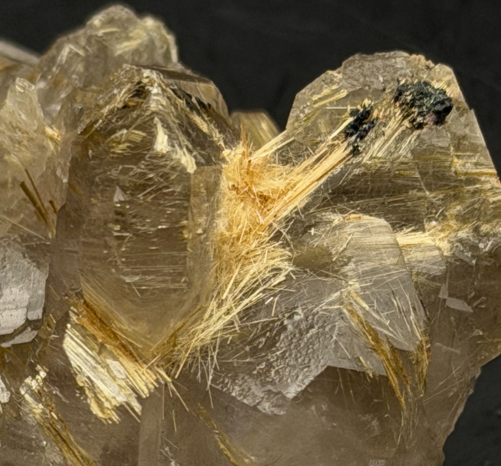 Golden Rutilated Quartz Cluster with Both Internal and External Rutile Sprays