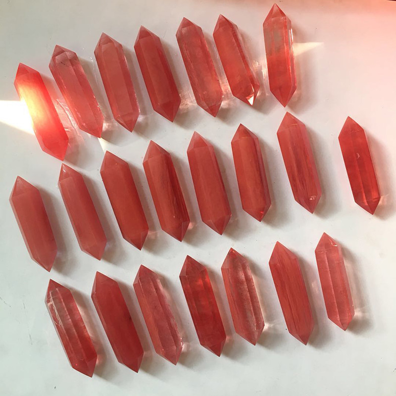 5Pcs/Lot 8-10cm Red Smelting Quartz Crystal Point Healing DT Stone Wand Obelisk