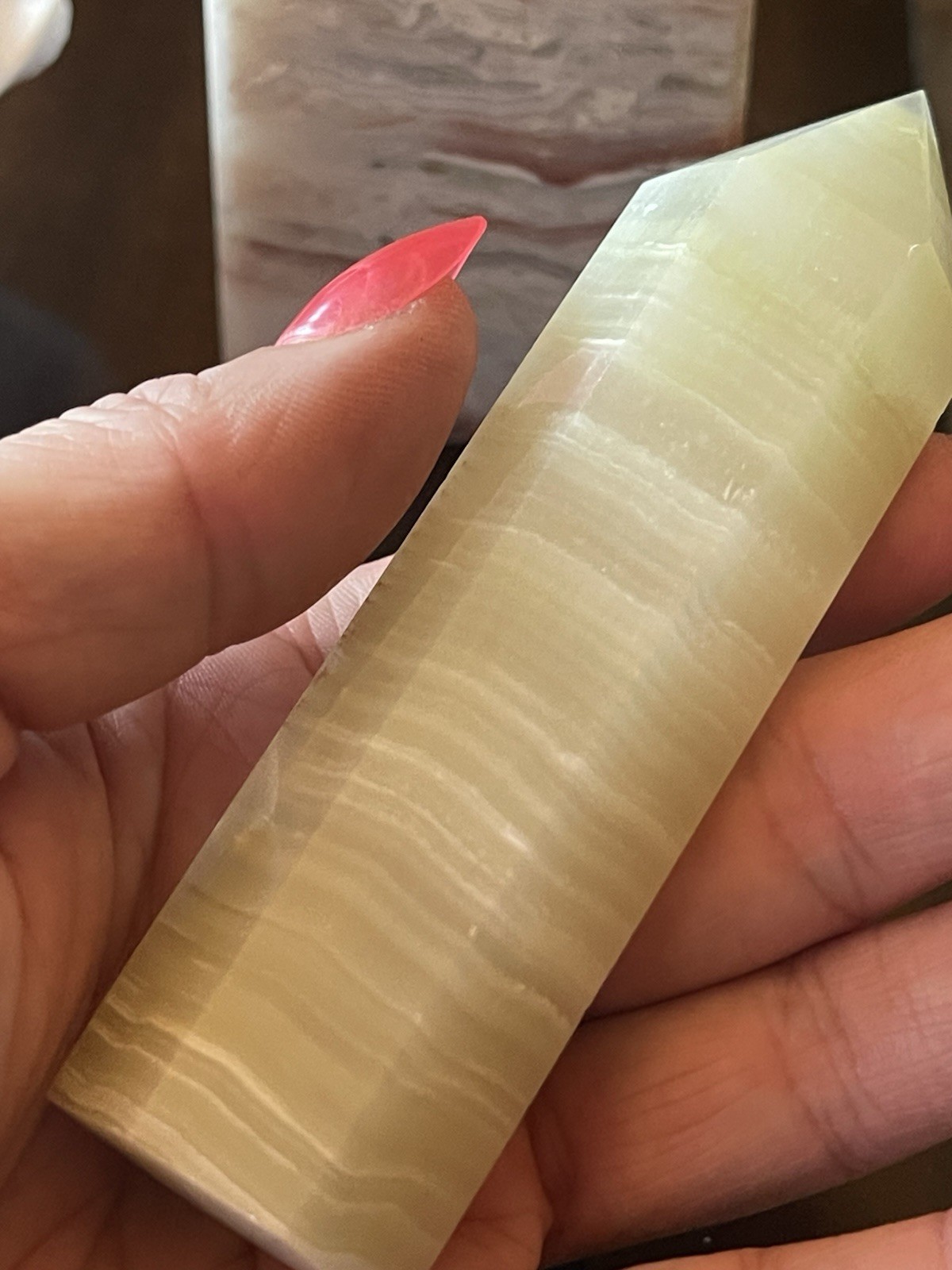 Natural Green Banded Calcite (Green Onyx) Crystal Tower Afghan Jade