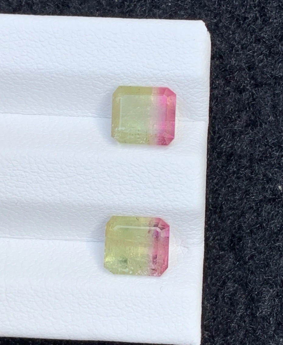 3.20ct natural pink & green watermelon tourmaline pair from afghanistan 7mm