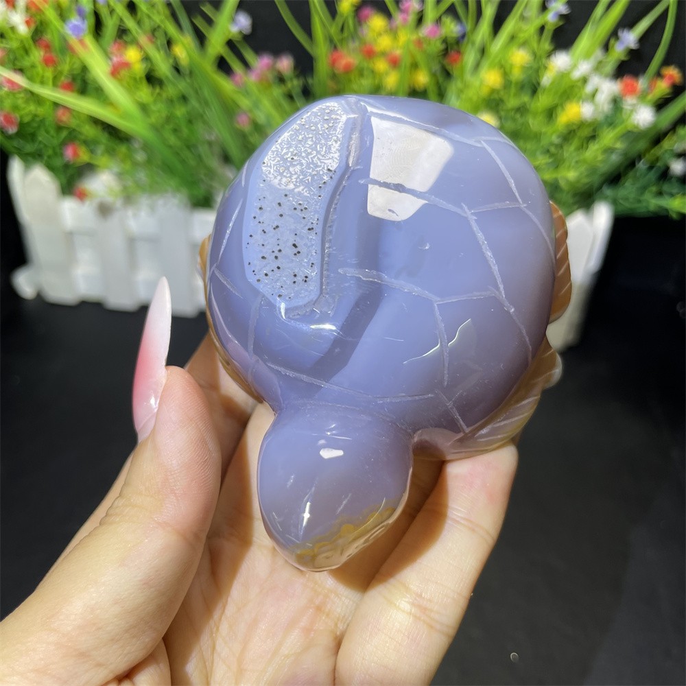 3.3″ 0.7LB Ash Lace Sardonyx Tortoise Figurine Quartz Crystal Turtle Decor