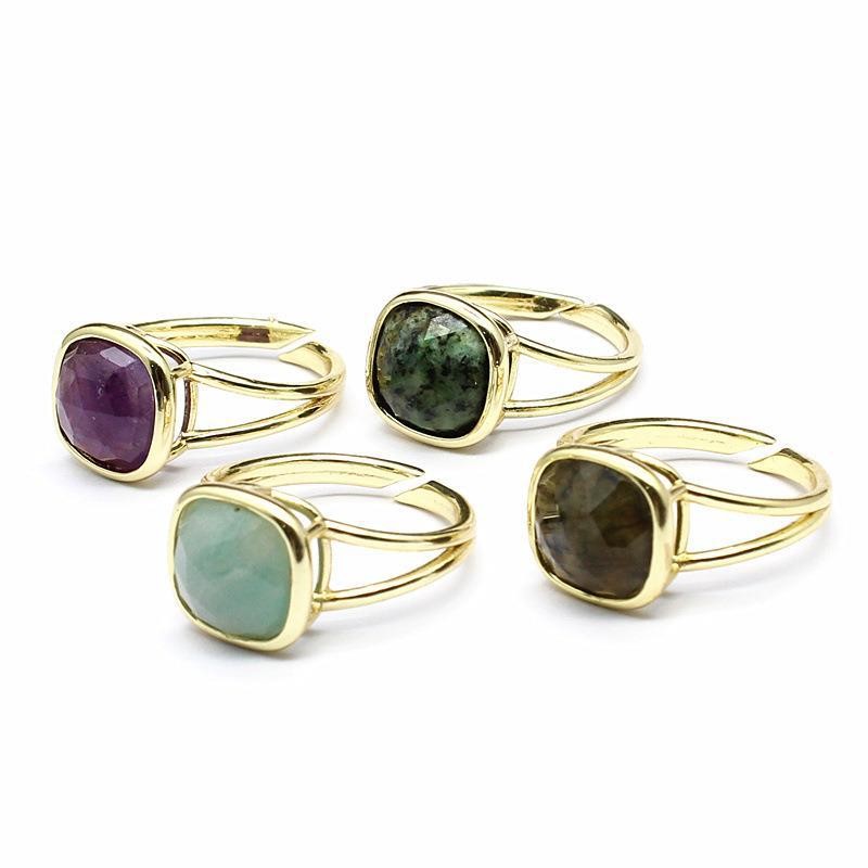3-5PCS Natural crystal personalized retro natural stone square ring