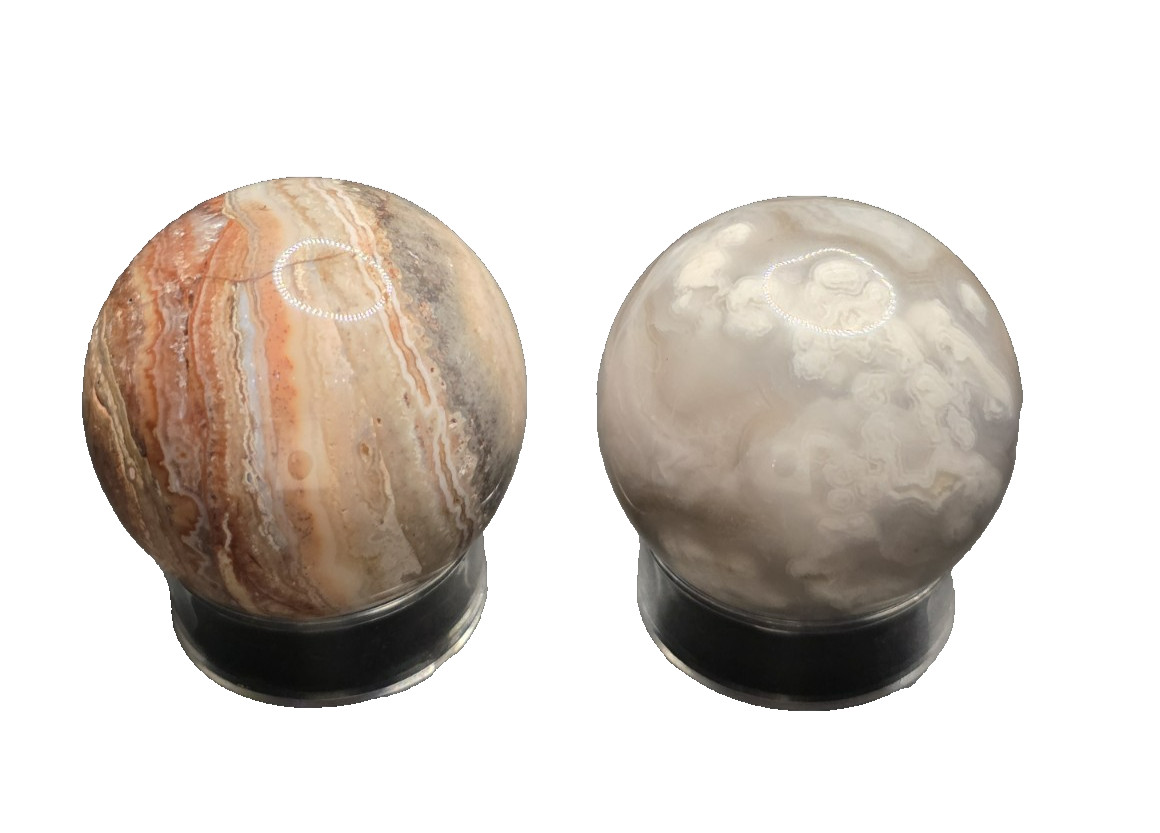 2 Crazy Lace Agate Spheres W/ Druzy 41mm & 40mm