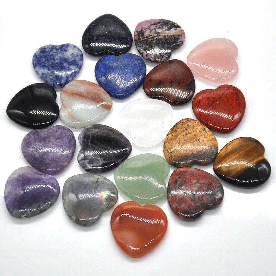 25PCS Crystal Hearts Natural Quartz Healing Gem Mini Crystal Heart Chakra Stones