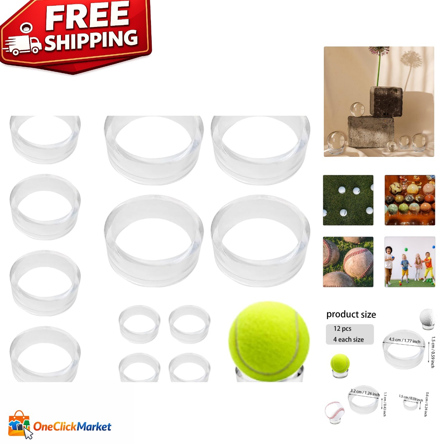 12 Durable Round Acrylic Sphere Holders – Clear Display Stands for Any Occasion