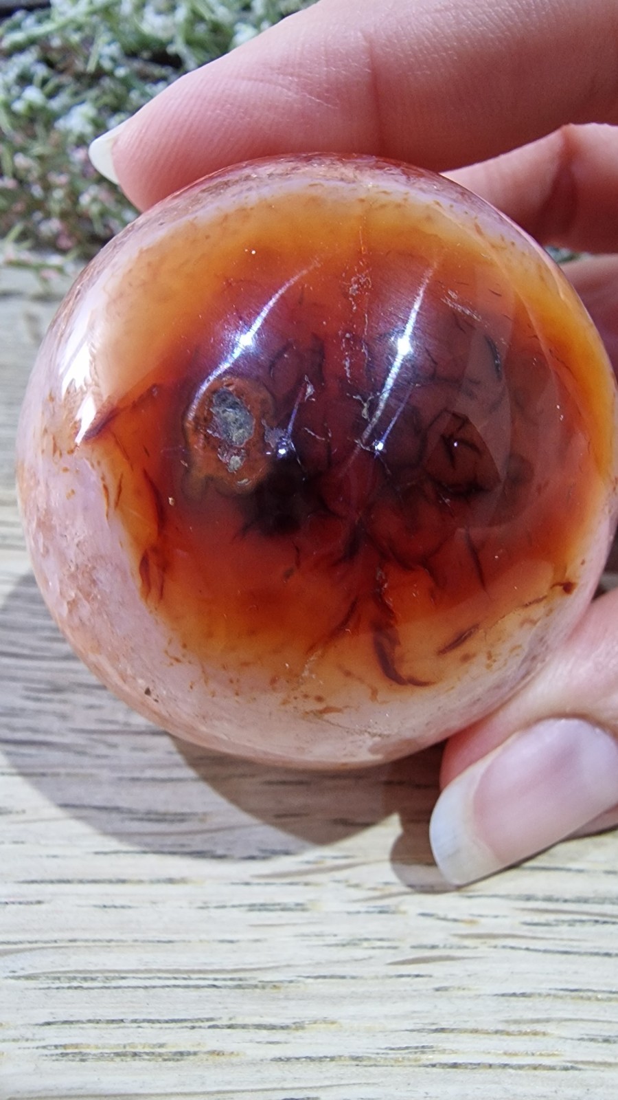 Carnelian Agate Crystal Sphere 51mm 190g Free Stand